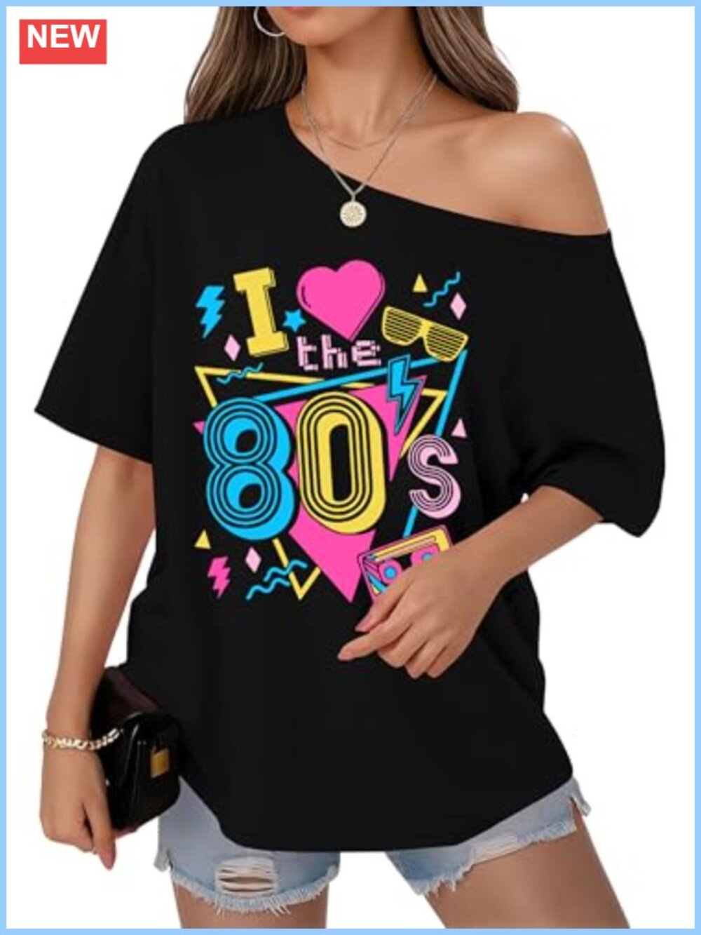 80s Off Shoulder Women's Short Sleeve T-Shirt Polyester Blend Retro Disco Party